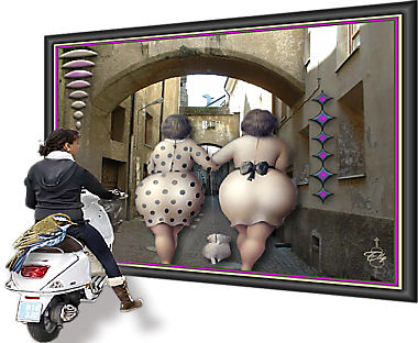 Les 30 - Fat ladies walking in a narrow street