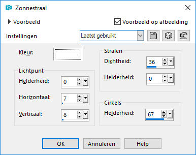 les 43 belichtingseffecten zonnestraal