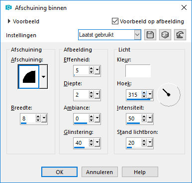 les 9 afschuining binnen